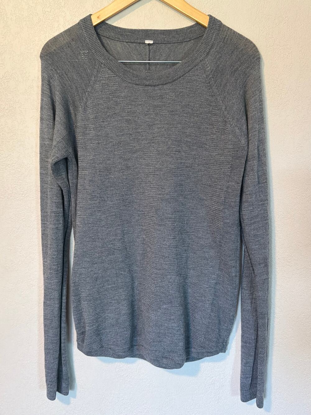 Lululemon Sit In Lotus Sweater heathered grey merino wool knit, Size 8